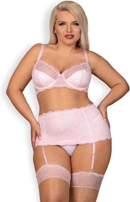 Obsessive Jarretel Set - Erotische Lingerieset - Maat S/M - Roze