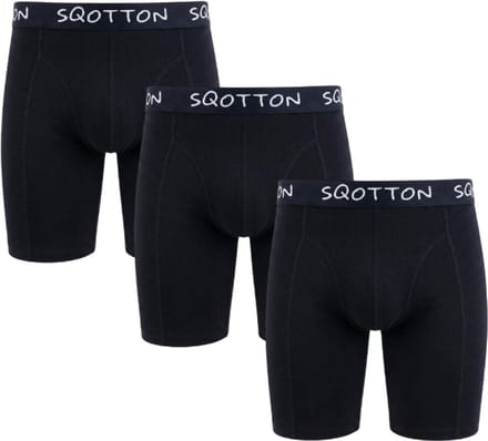 Boxershort - Extra lange pijp - 3-Pack SQOTTON® - Zwart - Maat XL