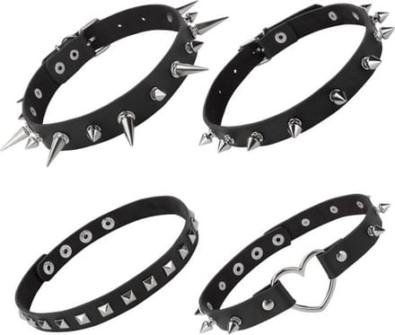 Allecto - Zwarte Pu Lederen Choker - Punk Accessoires - 4 Stuks