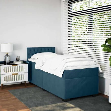 vidaXL - Boxspring - met - matras - fluweel - donkerblauw - 80x200 - cm