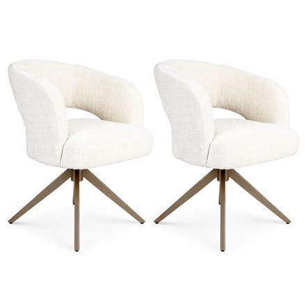 Eetkamerstoel Demi | Off White | Poot Bronze | Met armleuning - eetkamerstoelen set van 2