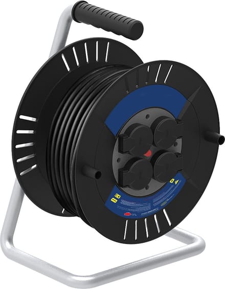 Kabelhaspel - Relon - 4 Stopcontacten - Spatwaterdicht IP44 - Randaarde - 20 Meter - Zwart