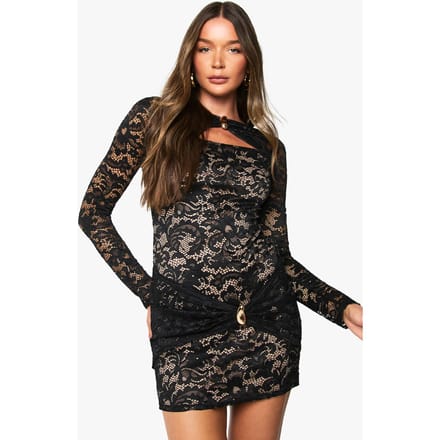 boohoo Dames Mini Jurk met Kant Trim Detail | Black | Maat: 12