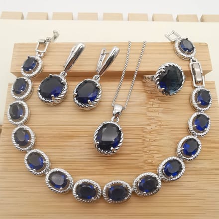 Sieradenset Vierdelig Blauw Kristal Hazeliet Ketting Temperament Oorbellen beige