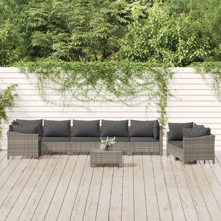vidaXL - 9-delige - Loungeset - met - kussens - poly - rattan - grijs