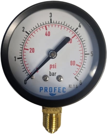 Profec Manometer 63 mm buitendraad 0 - 6 bar zwart type droog onderaansluiting 1/4"