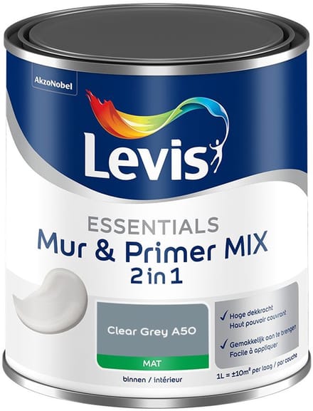 Levis - Essentials Mur & Primer Mix - Clear Grey A50 - Mengverf - 1 L