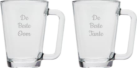 Gegraveerde theeglas 26cl De Beste Tante-De Beste Oom