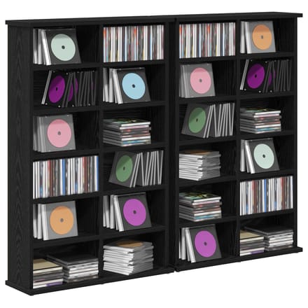 vidaXL - CD - Kast - 2 - st - Zwart - eiken - 60 - x - 17 - x - 92 - cm - Bewerkt - hout