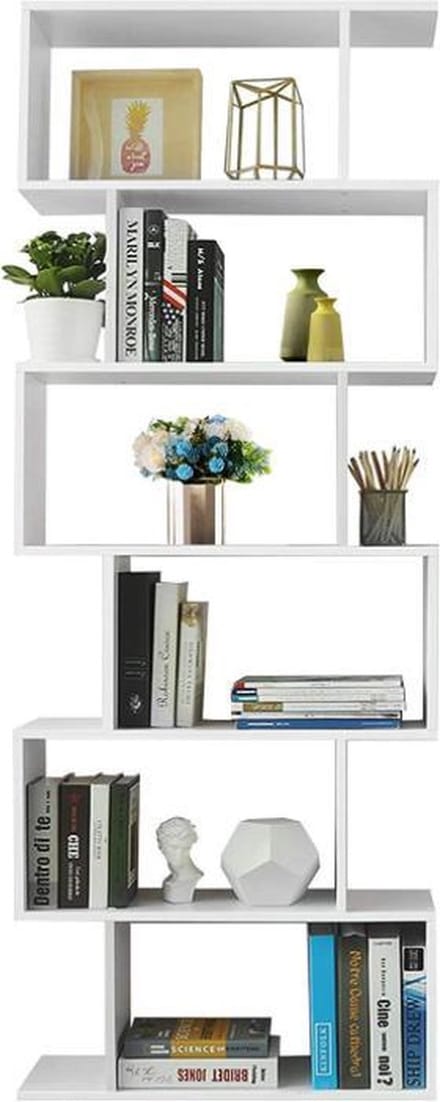Mazazu - Vrijstaande kast 6 compartimenten - Boekenkast - Basic - Spaanplaat - Wit - 70x24x190,5