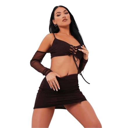Missy Empire Dames/Dames Lace Up Mesh Crop Top (Chocolade)