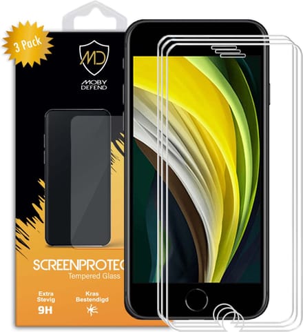 3-Pack MobyDefend Screenprotectors - Geschikt voor Apple iPhone SE (2020/2022) / iPhone 8 / iPhone 7 - Case-Friendly Screensavers - Gehard Glas