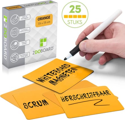 25 Scrum Whiteboard Magneten 7,5 x 7,5 cm (Oranje) - Herschrijfbaar