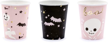 PARTYDECO - 6 schattige roze en zwarte Halloween kartonnen bekers 220 ml