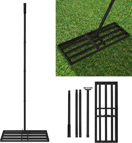 Gazon Hark - Leveling Rake - Gazon Egaliseren - Verstelbare Lengte - 25 x 75 cm - Zwart
