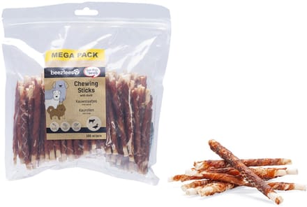 Beeztees Kauwstaaf Eend 100 stuks - 12,5 cm - Mega Pack - Hondensnacks - Kauwstaafjes Hond - Rund met eendsmaak
