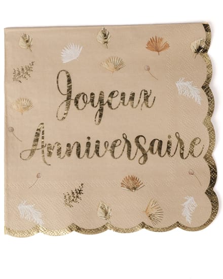 ARTYFETES - 16 "Fijne Verjaardag" Boho Blush en Goud Gegolfde Servetten