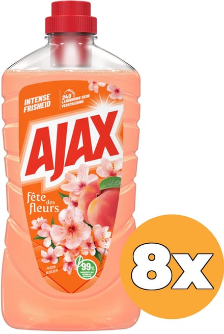Ajax - Allesreiniger Fête Des Fleurs Peach - 8 x 1 liter - Voordeelverpakking