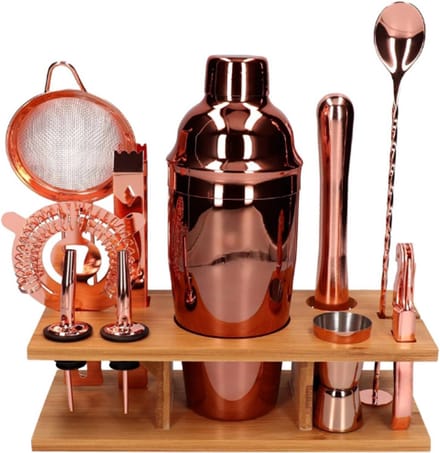 Thuys – Bartender Set 11 L – Copper Gloss Cobbler Shaker – Complete Cocktail Shaker – Set Voor Thuis Bar