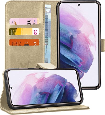 Hoesje geschikt voor Samsung Galaxy S21 - Book Case Kunstleer Pasjeshouder Goud