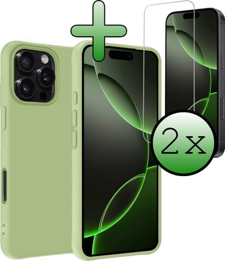 Hoesje Met 2x Screenprotector - Geschikt voor Apple iPhone 16 Pro Max - Sterk & Shockproof - Back Cover - Siliconen Case - Telefoon Hoes - Groen