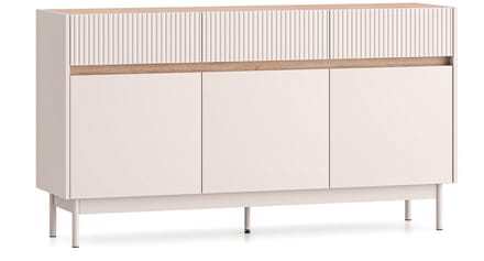 Selsey Dunea – Dressoir 3-deurs met 3 laden, Kasjmier grijs/eikenlook, 154 cm