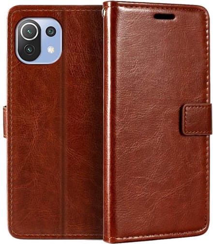 Bookcase Geschikt voor: Xiaomi Mi 11 Lite - Bruin - portemonee hoesje