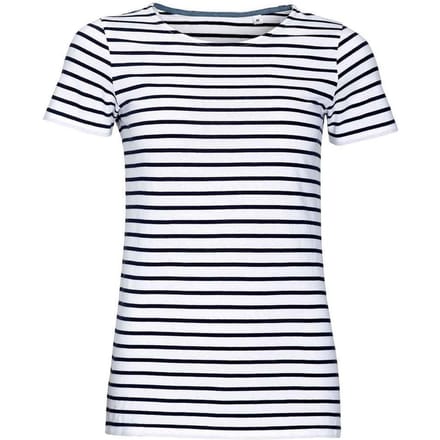 SOLS Dames/Dames Miles Gestreept Rond Hals T-shirt (Wit/Zwaar)