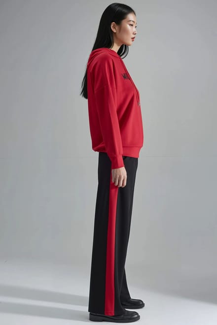 Modal Touch Hoodie met Geborduurde Lange Wijd Fallende Twee-delige Set