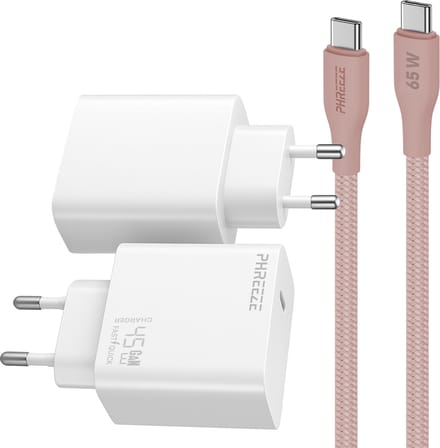 Phreeze usb C snellader 45 W met usb C naar usb C kabel 2 meter -oplader voor S25 S24 A56 laptop