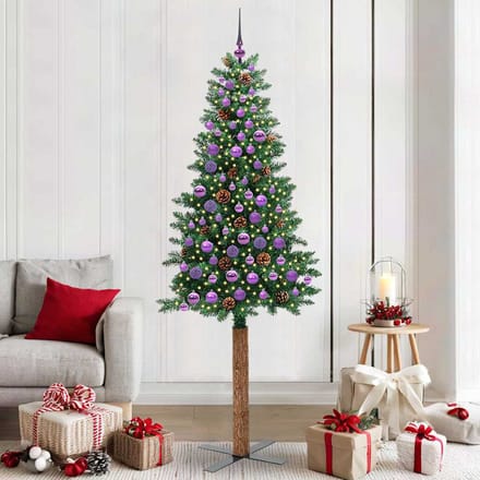 vidaXL - Slanke - Kerstboom - Groen - 210 - cm - PVC - en - massief - dennenhout