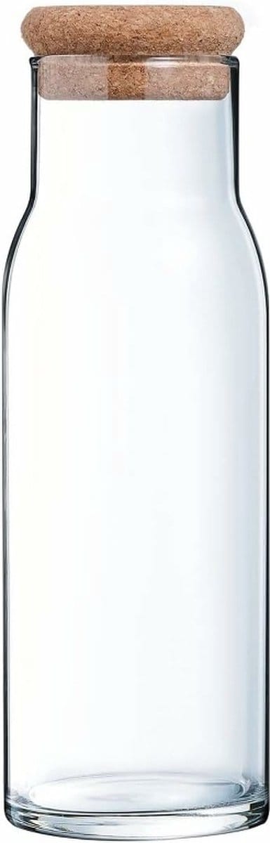 Glazen karaf tafelfles met kurkstop voor water, sap, melk - 1000 ml