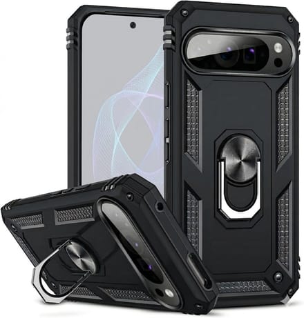 Casemania Hoesje Compatibel met Google Pixel 9 Pro - Zwart - Armor Kickstand Back Cover