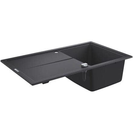 GROHE K400 Composiet Spoelbak met afdruipgedeelte - 86cm - Inbouw - Met overloop en automatische afvoer - Granite Black