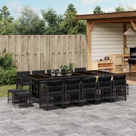 vidaXL - 15-delige - Tuinset - met - kussens - poly - rattan - zwart