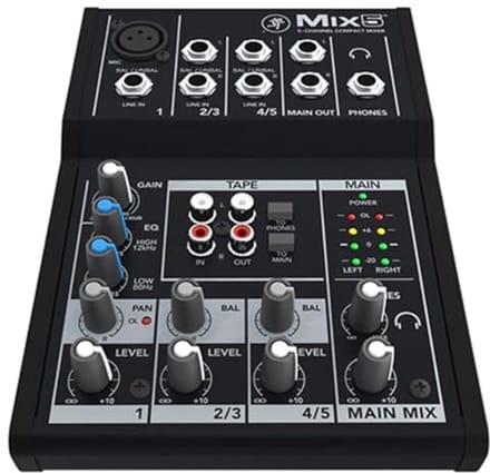 Compacte 5-kanaals analoge mixer met 2-bands EQ voor live streams en recording