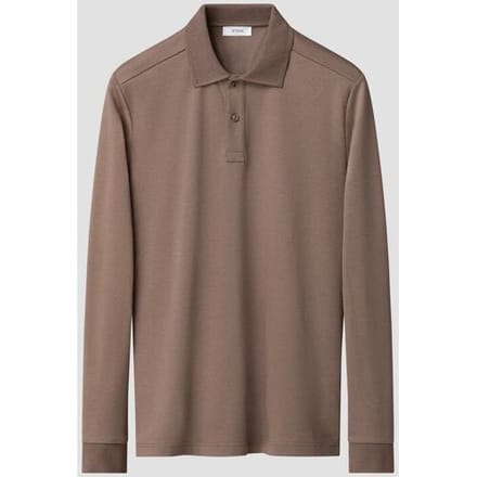 Eton Polo Interlock Long Sleeve Organic Supima Cotton Jersey Bruin / male