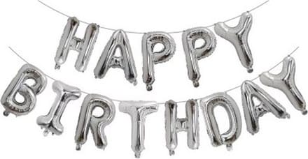 Happy Birthday Folie Ballon - Slinger - Feestversiering - Decoratie - Zilver