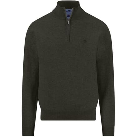 Fynch-Hatton Trui Solid Color Troyer Zip Superfine Cotton Cypress / male