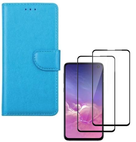Bookcase hoesje Geschikt voor: Samsung Galaxy S10e Portemonnee Turquoise met 2 stuks Glas Screen protector