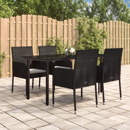 vidaXL - 5-delige - Tuinset - met - kussens - poly - rattan - zwart