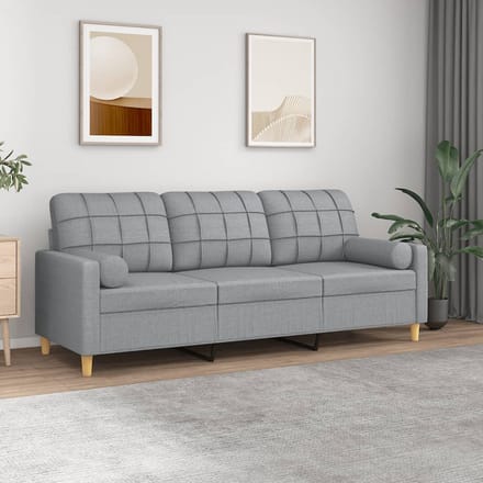 vidaXL - Driezitsbank - met - sierkussens - 180 - cm - stof - lichtgrijs
