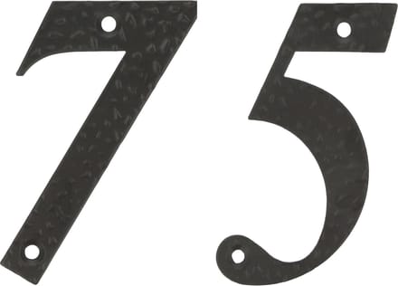 AMIG Huisnummer 75 - massief gesmeed staal - 10cm - incl. bijpassende schroeven - zwart