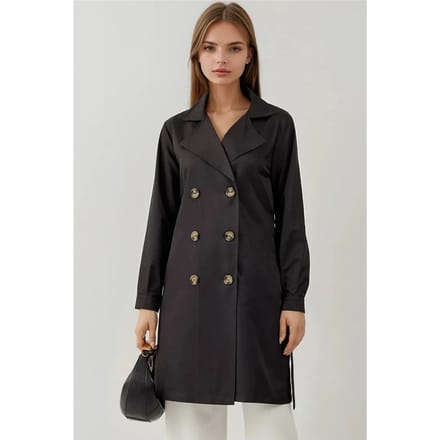 Dubbelgebreide Elastische Trenchcoat