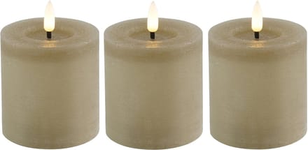 Countryfield Lyon LED kaars/stompkaars - 3x - beige - D7,5 x H8 cm - timer