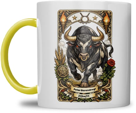 Sterrenbeeld mok - Stier - Geel - Tarot mok - Gepersonaliseerd met naam en datum