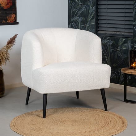 Bronx71® Teddy bouclé fauteuil Nora wit