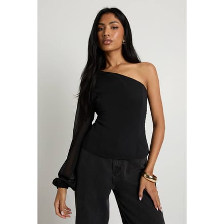 boohoo Dames Chiffon blouse met een schouder | Black | Maat: 6