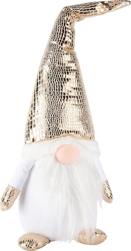Dekoratief | Pop gnoom, wit/goud, stof, 25x15x61cm | A245097