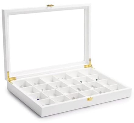 Stapelbare Sieradendoos met Leren Deksel - Organisator voor Sieraden met 24 Compartimenten